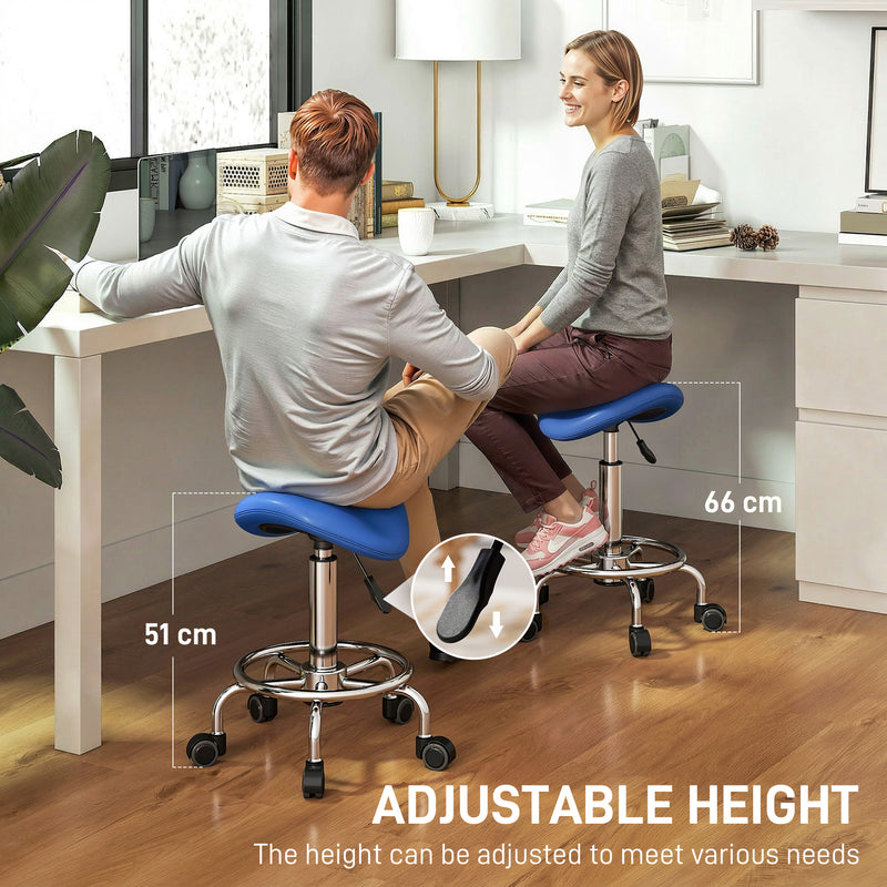 Ergonomic Saddle Chair for Back Support with Swivel Wheels and Easy Clean Seat Blue AOSOM