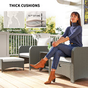 Five Piece Rattan Garden Furniture Set with Coffee Table and Ottomans in Cream White by Outsunny