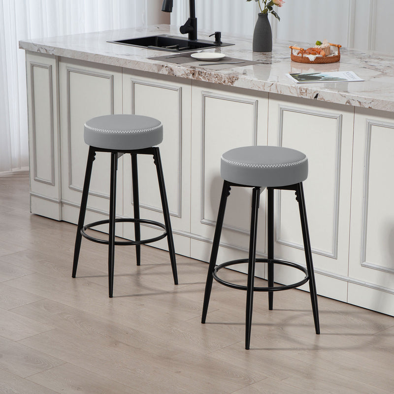 Set of Two Adjustable Faux Leather Bar Stools with Footrest for Kitchen or Home Bar, Grey