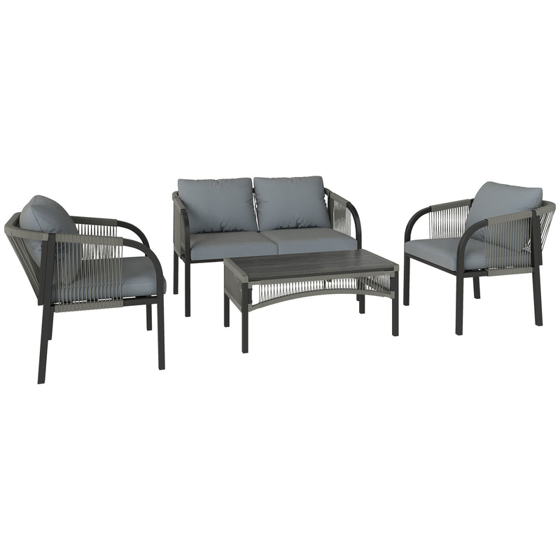 Rattan Garden Furniture Set with Sofa Armchairs and Coffee Table for Outdoor Relaxing, Grey Outsunny