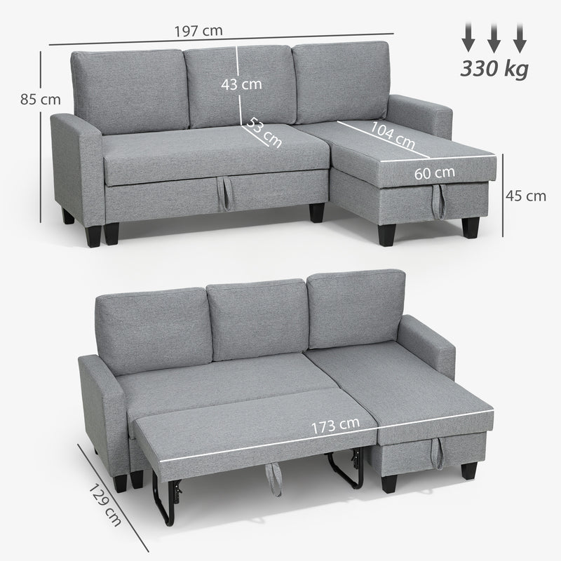 Three Seater Sofa Bed With Hidden Storage Space Ideal For Guest Rooms Grey