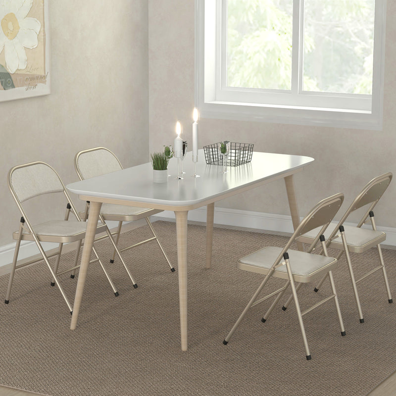 Folding Chairs Set of 4 for Extra Comfortable Seating and Easy Storage Beige AOSOM