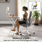 Natural Wood Folding Computer Desk with Monitor Shelf 70 cm Space Saving Design by Homcom