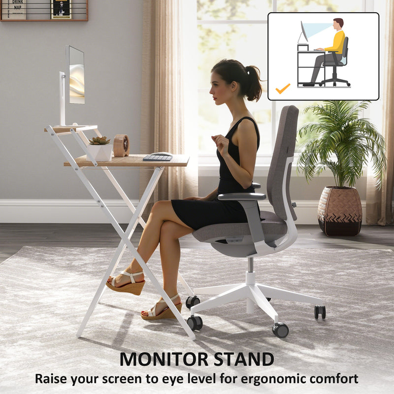 Natural Wood Folding Computer Desk with Monitor Shelf 70 cm Space Saving Design by Homcom