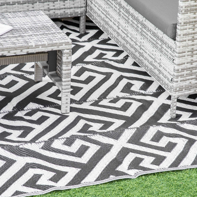 Large Reversible Outdoor Rug for Camping Garden or Picnic Lightweight Plastic Mat Black White  182L x 274W