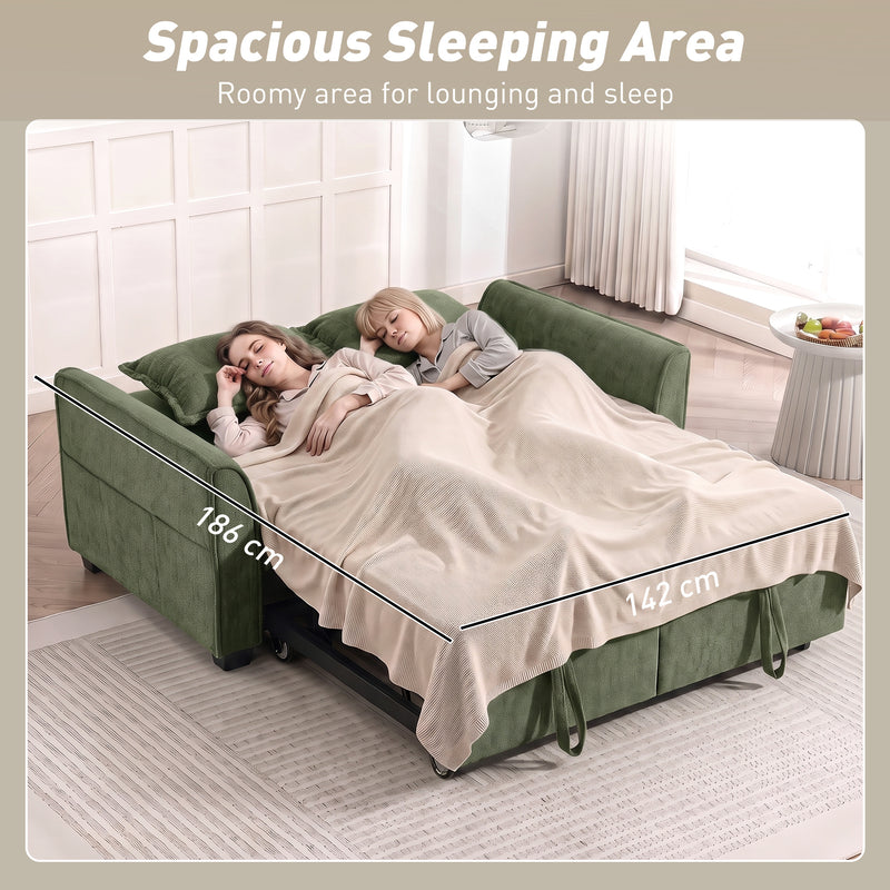 Sofa Bed for Small Spaces with Dual Pull Out Beds and Storage Pockets Dark Green