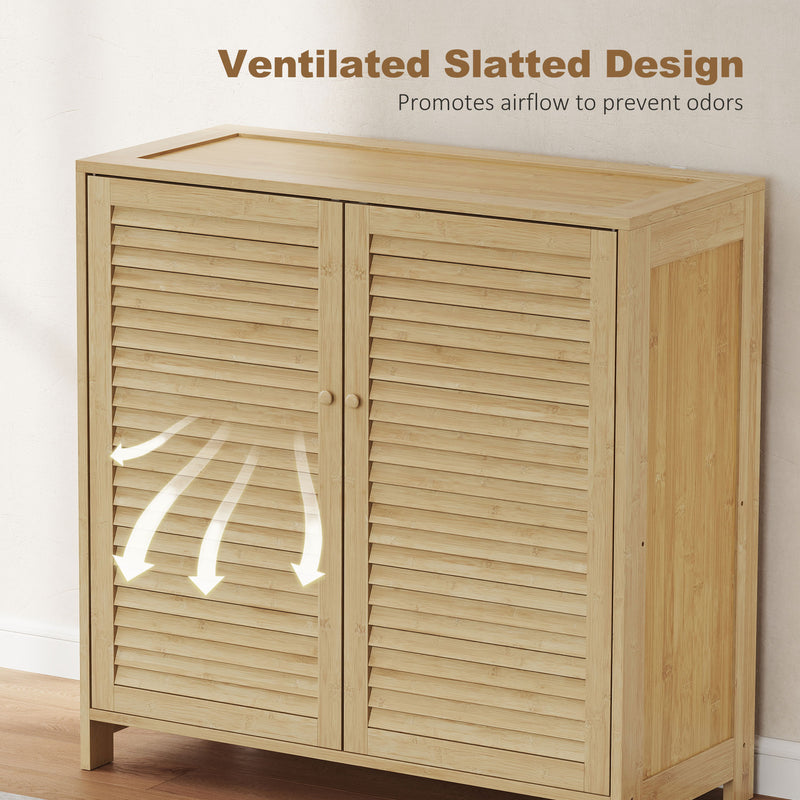 Shoe Storage Cabinet for Hallway Organisation with Adjustable Shelves Natural Wood Finish