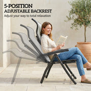Folding Garden Recliner Chairs Set of 2 with Adjustable Back and Footrest Light Grey Outsunny