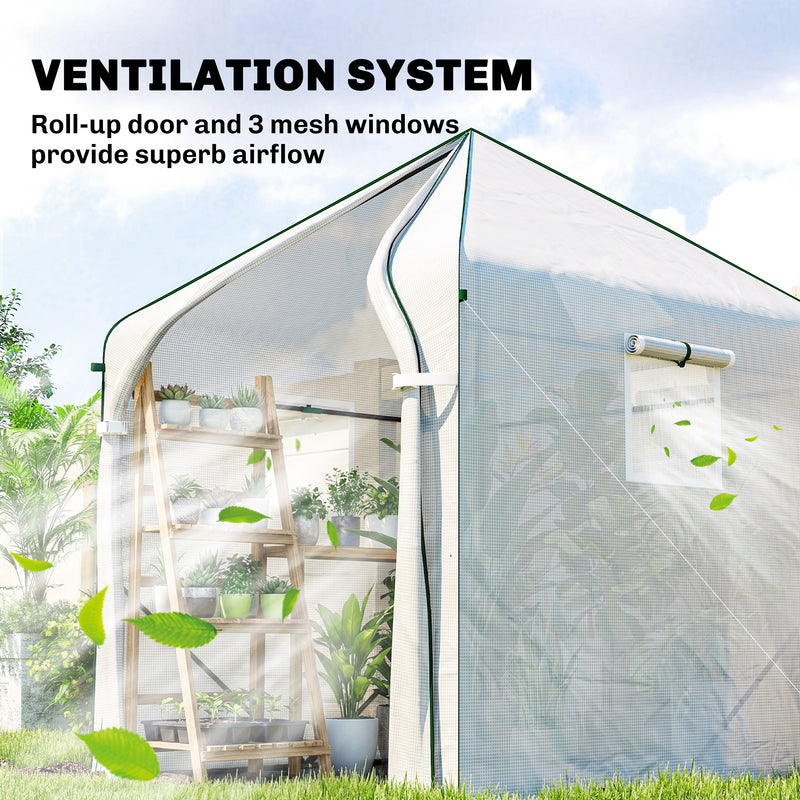 Walk In Greenhouse for Tall Plants and Seedlings with Ventilated Mesh Windows Green Outsunny