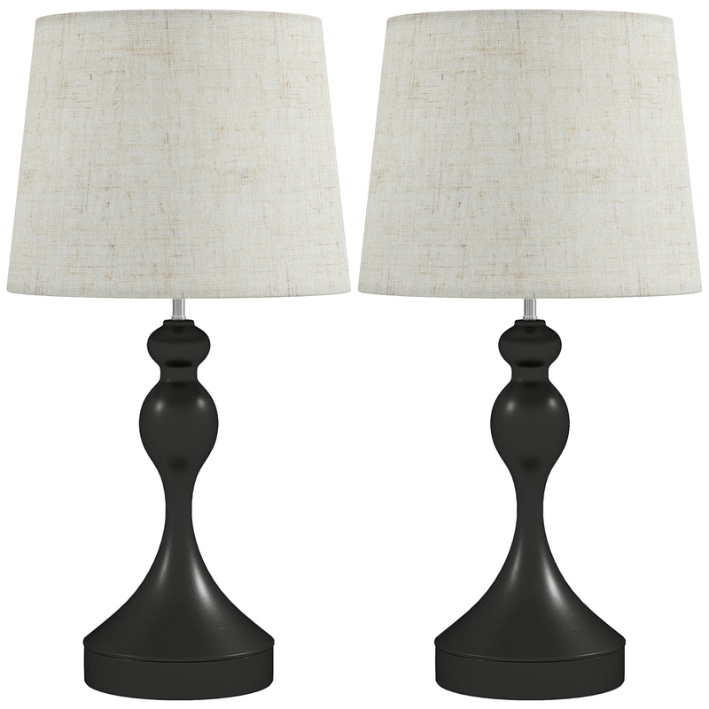 Set of Two Touch Control Table Lamps with USB Charging Ports for Bedroom or Lounge Black Beige AOSOM