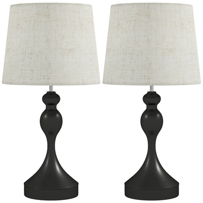 Set of Two Touch Control Table Lamps with USB Charging Ports for Bedroom or Lounge Black Beige AOSOM