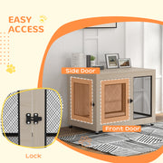 2 in 1 Dog Crate and Side Table with Soft Cushion and Double Doors for Large Dogs, Grey