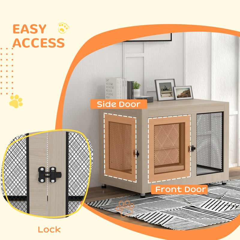 2 in 1 Dog Crate and Side Table with Soft Cushion and Double Doors for Large Dogs, Grey