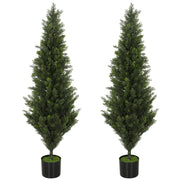 Artificial Cypress Trees Set of 2 for Low Maintenance Front Door Display 120 cm Green Homcom