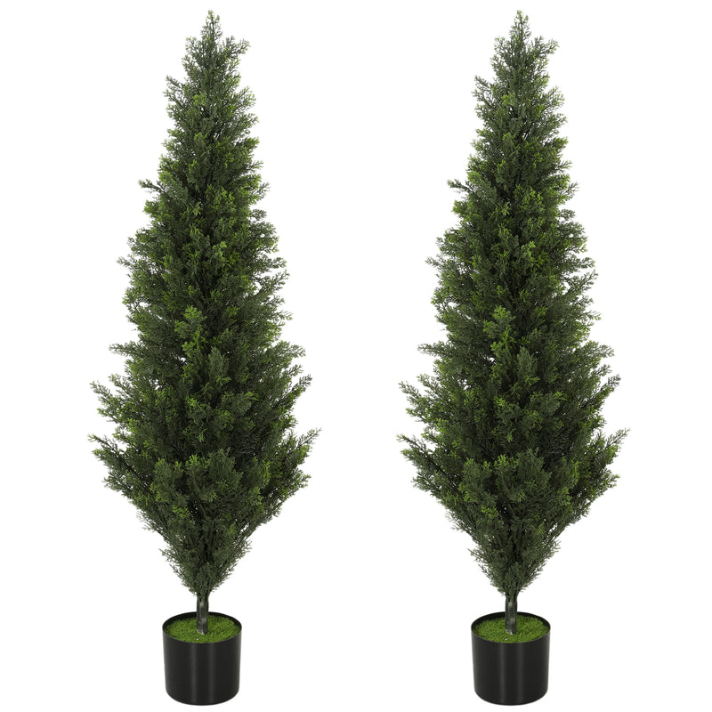 Artificial Cypress Trees Set of 2 for Low Maintenance Front Door Display 120 cm Green Homcom
