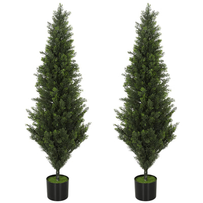 Artificial Cypress Trees Set of 2 for Low Maintenance Front Door Display 120 cm Green Homcom