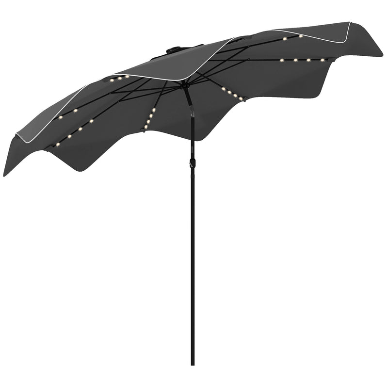 Dark Grey 3m Solar Garden Parasol with LED Lights and Tilt for Outdoor Patio Shade