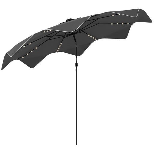 Dark Grey 3m Solar Garden Parasol with LED Lights and Tilt for Outdoor Patio Shade