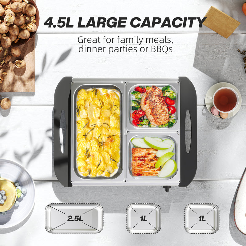 4.5L Stainless Steel Electric Buffet Server with 3 Trays and Lids by HOMCOM