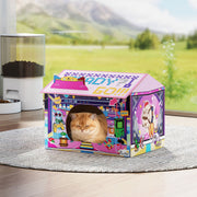 2 in 1 Cardboard Cat House With Scratching Board and Catnip For Indoor Play, Pink AOSOM