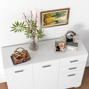 Modern Sideboard Storage Cabinet With Drawers and Adjustable Shelves for Kitchen White