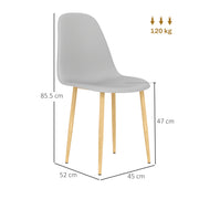 Set of 4 Grey Modern Dining Chairs with Backrest and Steel Legs for Kitchen or Dining Room by HOMCOM