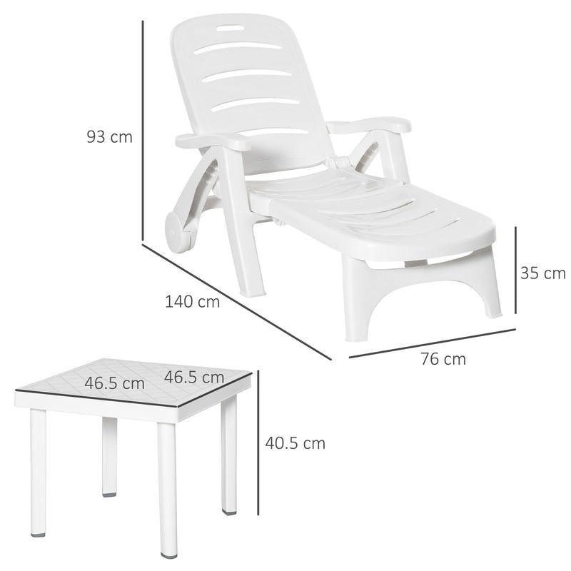 White Garden Lounge Chair and Side Table Set for Outdoor Dining and Relaxing
