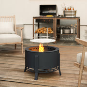 Portable 58cm Round Fire Pit with Grill Grate Ash Catcher and Poker for Garden BBQ by Outsunny