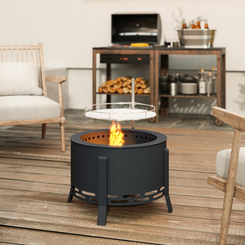 Portable 58cm Round Fire Pit with Grill Grate Ash Catcher and Poker for Garden BBQ by Outsunny