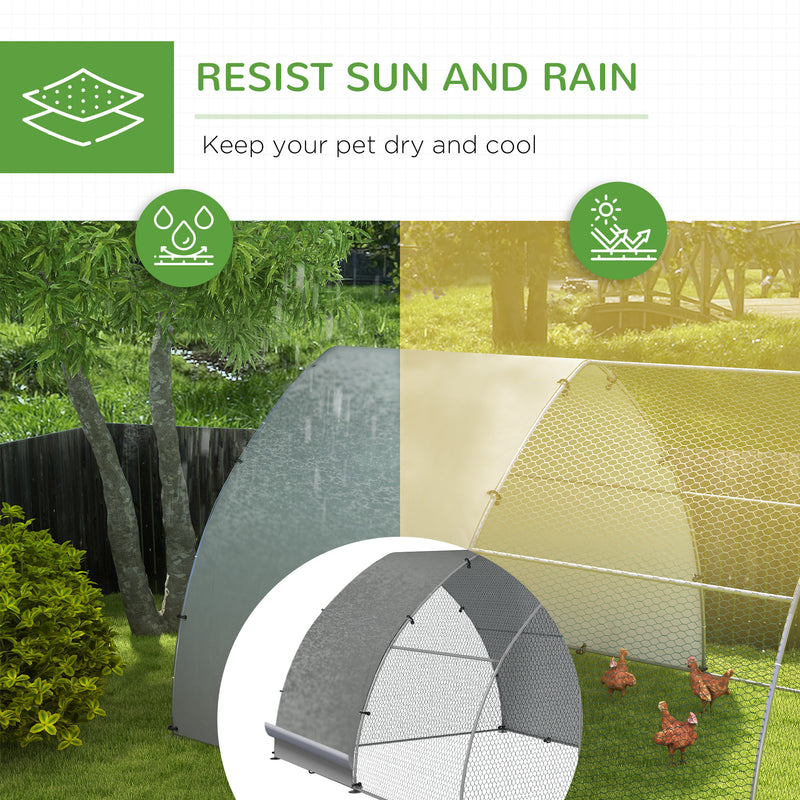 Large Outdoor Chicken Coop with Weatherproof Cover for 8 to 12 Hens Ducks or Rabbits Silver Tone