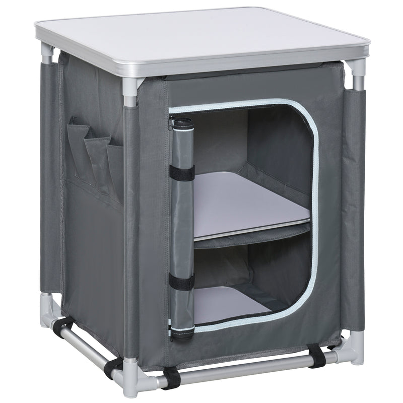 Camping Kitchen Unit with Shelves and Carry Bag for Organised Outdoor Cooking Grey