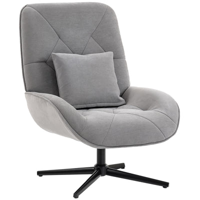 Accent Chair with High Back and Swivel Base for Everyday Comfort Light Grey AOSOM