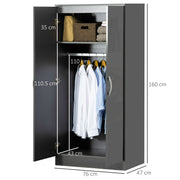 2 Door High Gloss Wardrobe With Hanging Rail And Shelf For Bedroom Storage Grey