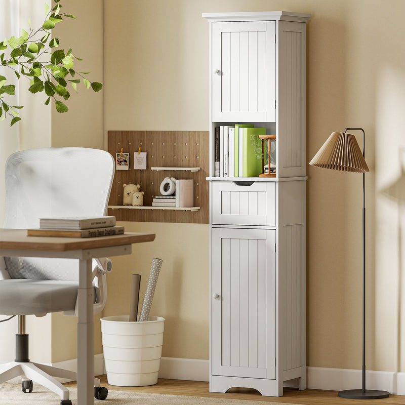 Slim Bathroom Storage Cabinet With Motion Sensor Lighting For Small Spaces White AOSOM