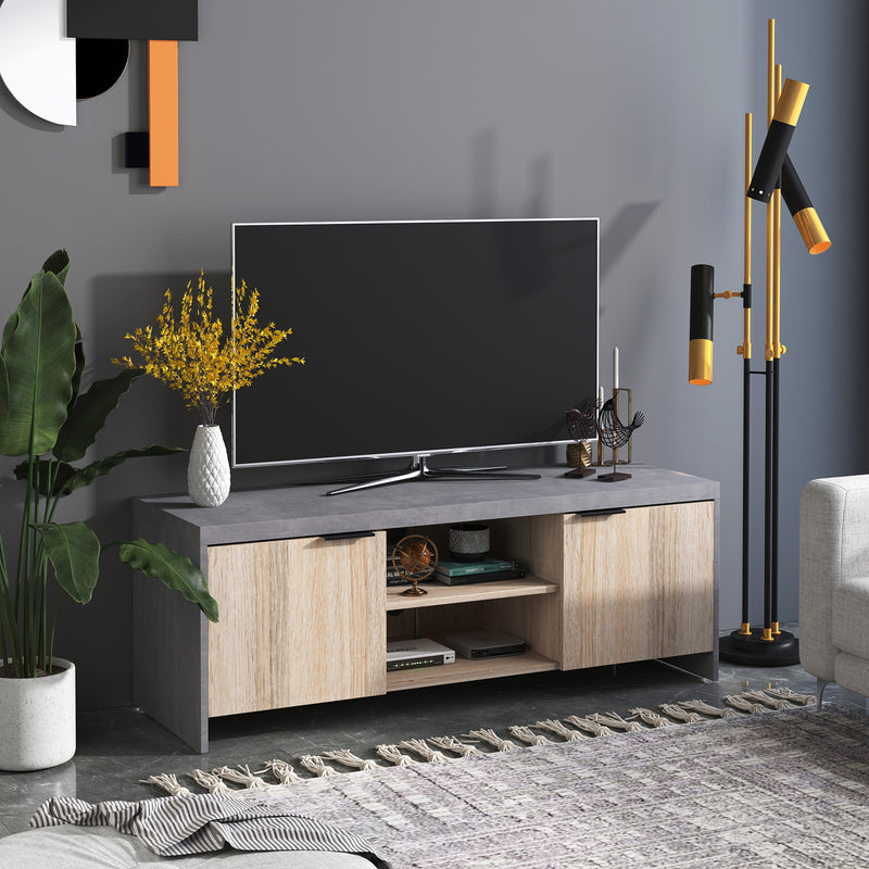 Grey TV Stand For TVs Up To 55 Inch With Storage Cupboards And Open Shelves