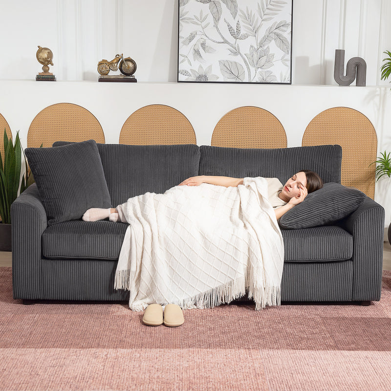 Modern 3 Seater Sofa with Spring Cushions and Scatter Pillows for Lounge Comfort, Grey