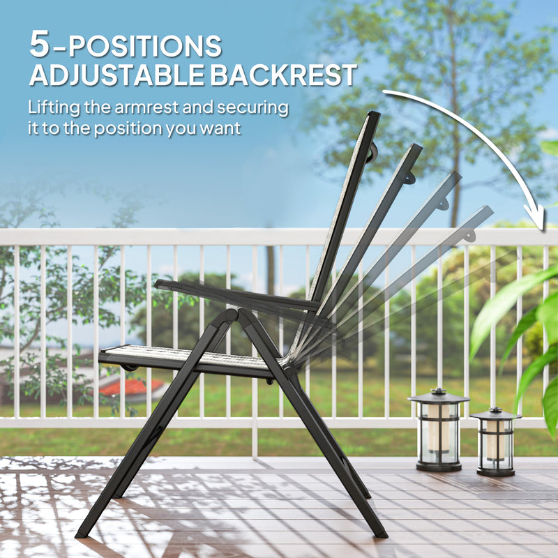 Grey Rattan Folding Garden Chairs Set of 2 with 5 Position Backrest by Outsunny