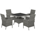 Grey 4 Seater Rattan Patio Dining Set With Cushions and Glass Table by Outsunny