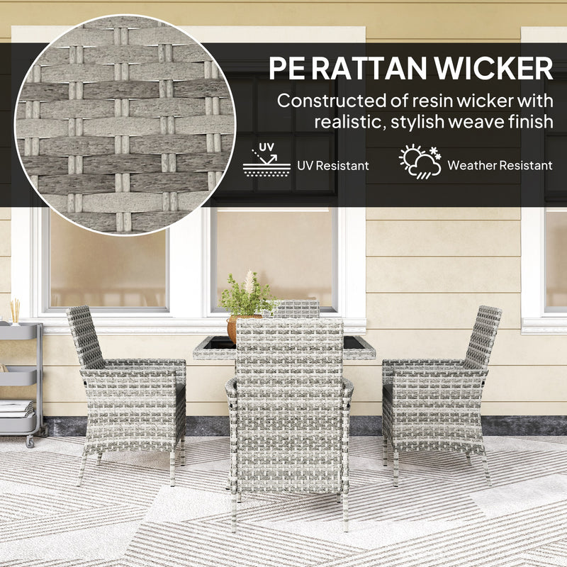 4 Seater Rattan Patio Dining Set With Cushions and Glass Table by Outsunny