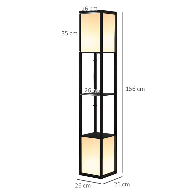 Modern Shelf Floor Lamp with Dual Ambient Lighting for Living Room or Bedroom, Black