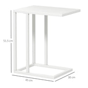 Narrow C Shape Bedside Table With Metal Frame For Sofa Or Bedside Use, White