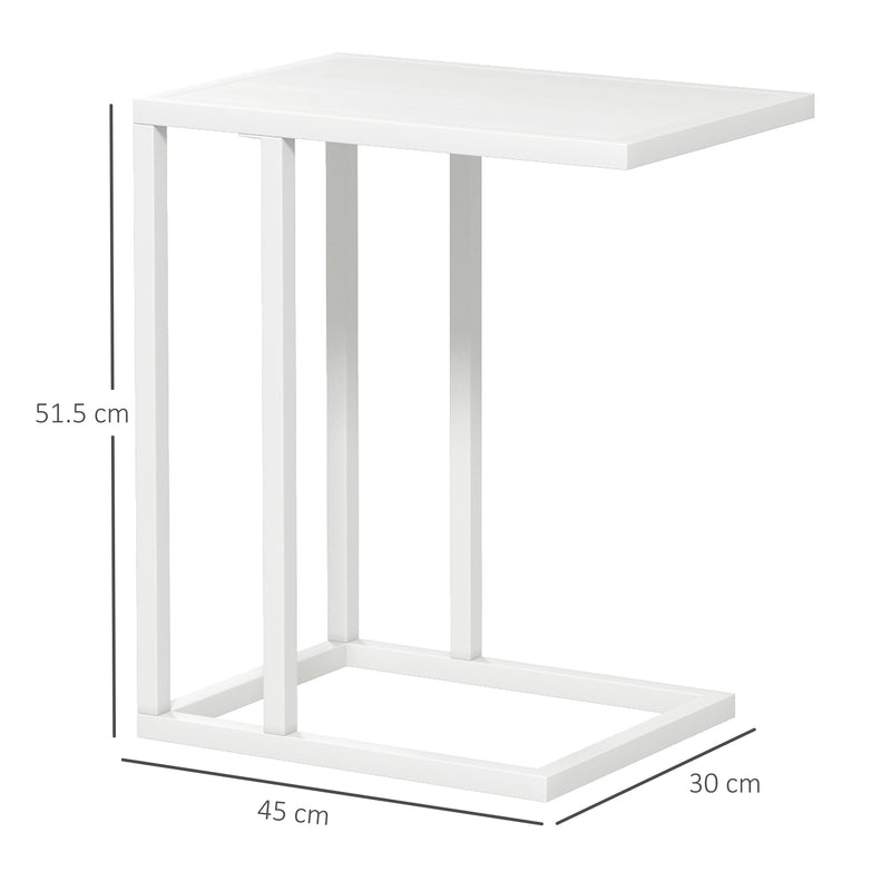 Narrow C Shape Bedside Table With Metal Frame For Sofa Or Bedside Use, White