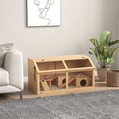 Wooden Hamster Cage for Gerbils and Mice with Suspension Bridge and Openable Top by PawHut