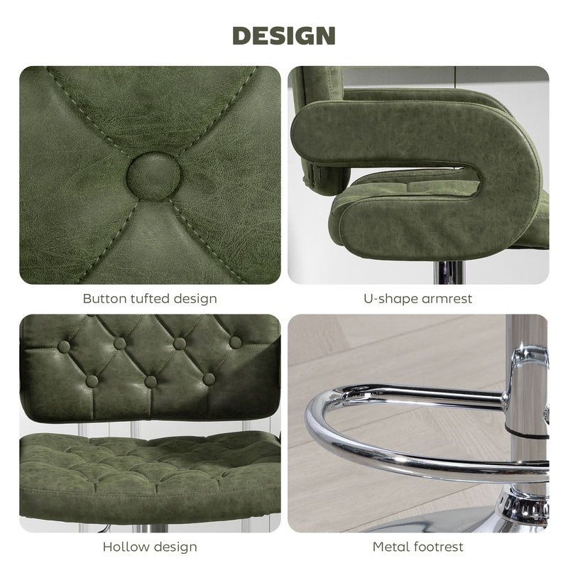 Height Adjustable Swivel Bar Stool with Backrest and Armrests for Home Kitchen Green