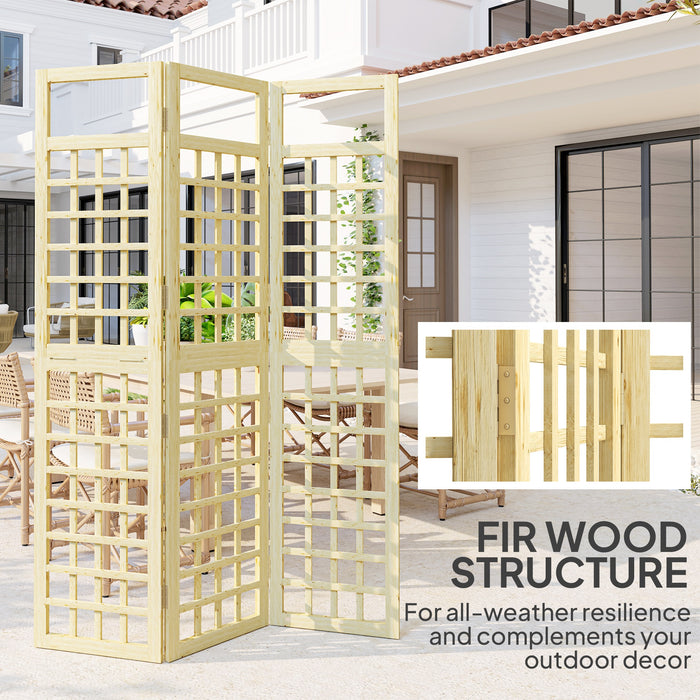3 Panel Wooden Garden Privacy Screen Foldable Freestanding Outdoor Trellis by Outsunny