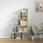 HOMCOM 5-Tier Bookcase, Wooden Ladder Bookshelf Display Stand, Oak AOSOM