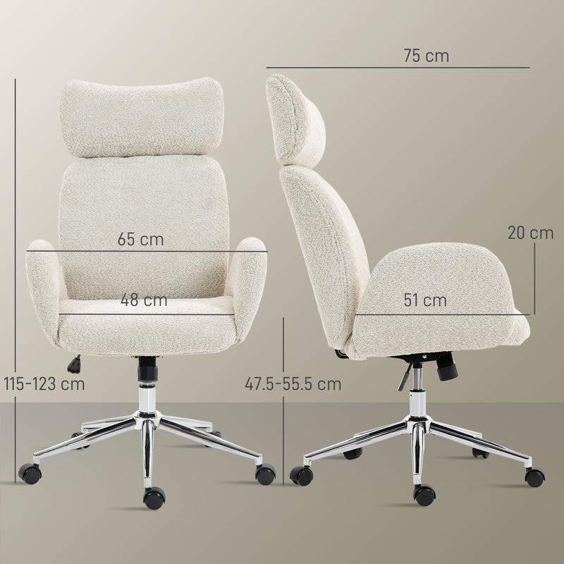 Ergonomic Office Chair with Adjustable Headrest and Boucle Fabric for All Day Comfort Pale Grey AOSOM