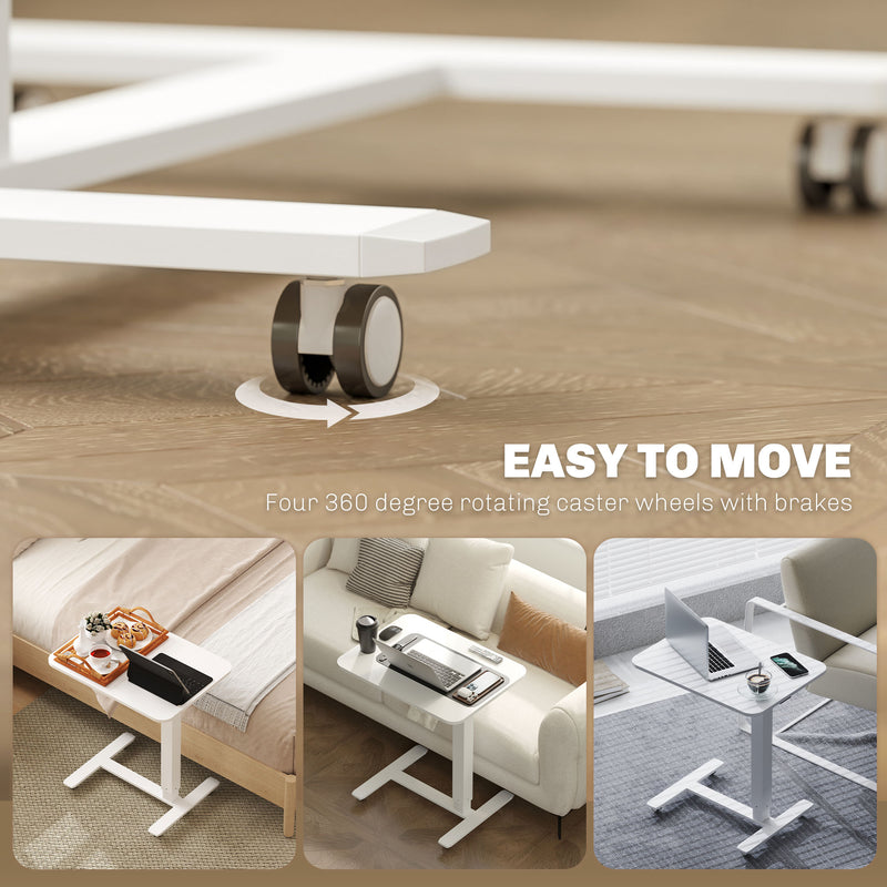 Height Adjustable Mobile Standing Desk With Wheels For Home Office Or Bed Use, White