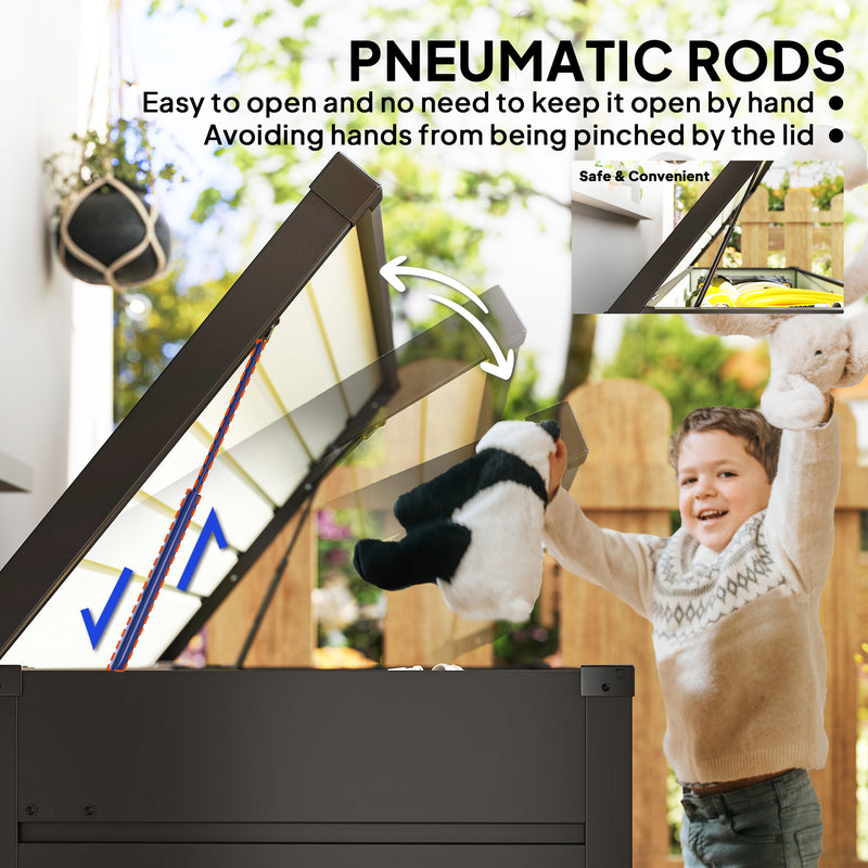 Large Metal Garden Storage Box With Lockable Lid For Patio Or Shed, 311L Capacity Dark Grey