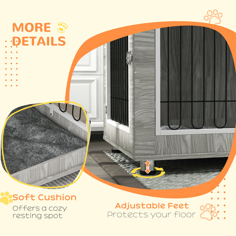 Large Indoor Dog Kennel with Soft Cushion and Double Doors for Comfort and Space Grey